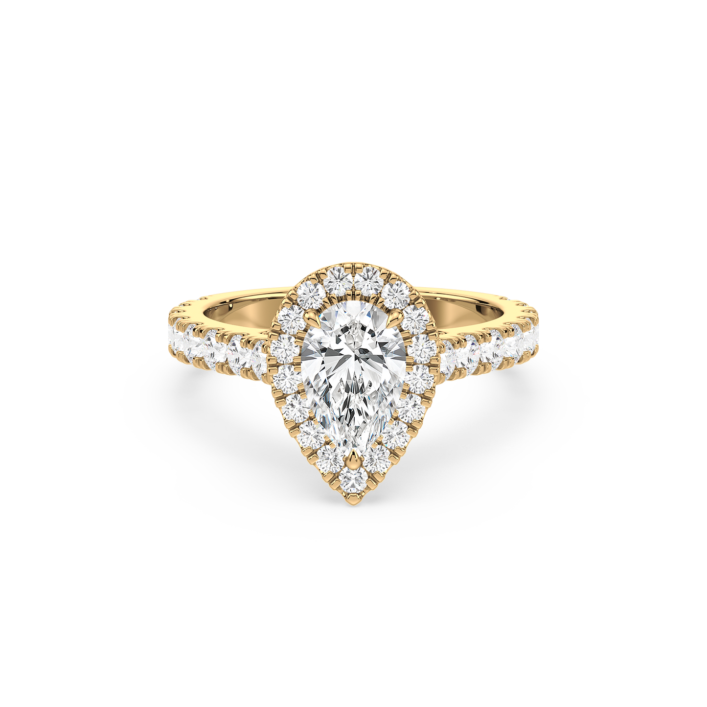 Pear Solitaire Halo Shank Ring