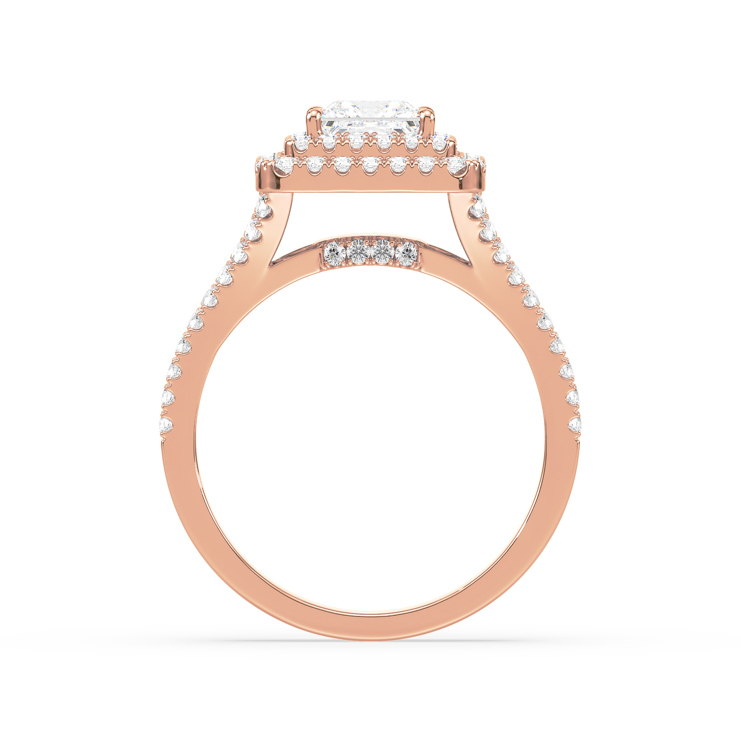 Princess Solitaire Halo Shank Ring