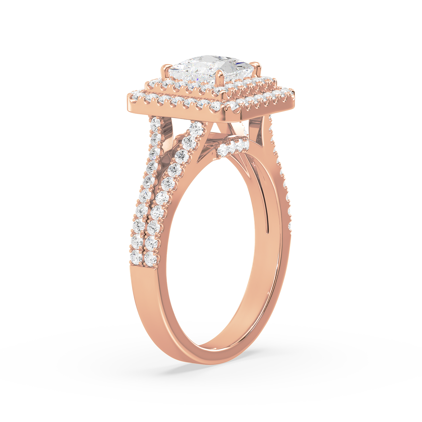 Princess Solitaire Halo Shank Ring