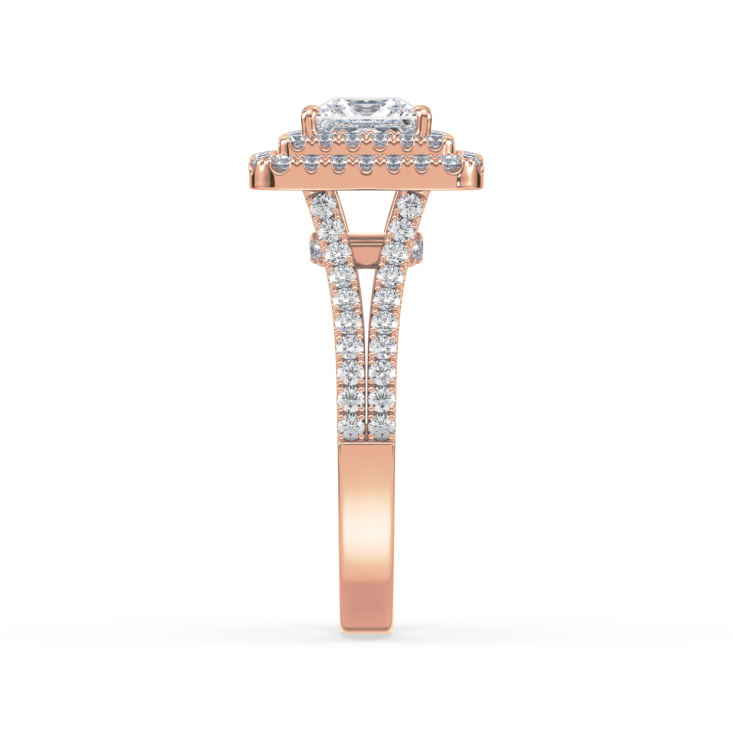 Princess Solitaire Halo Shank Ring