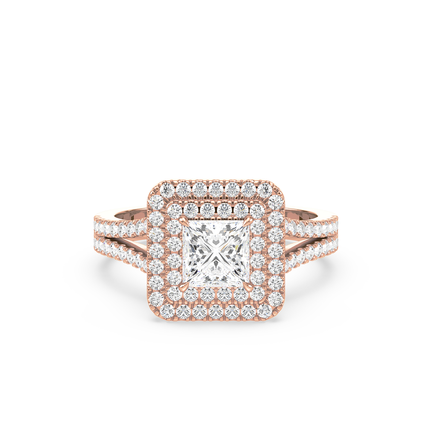 Princess Solitaire Halo Shank Ring