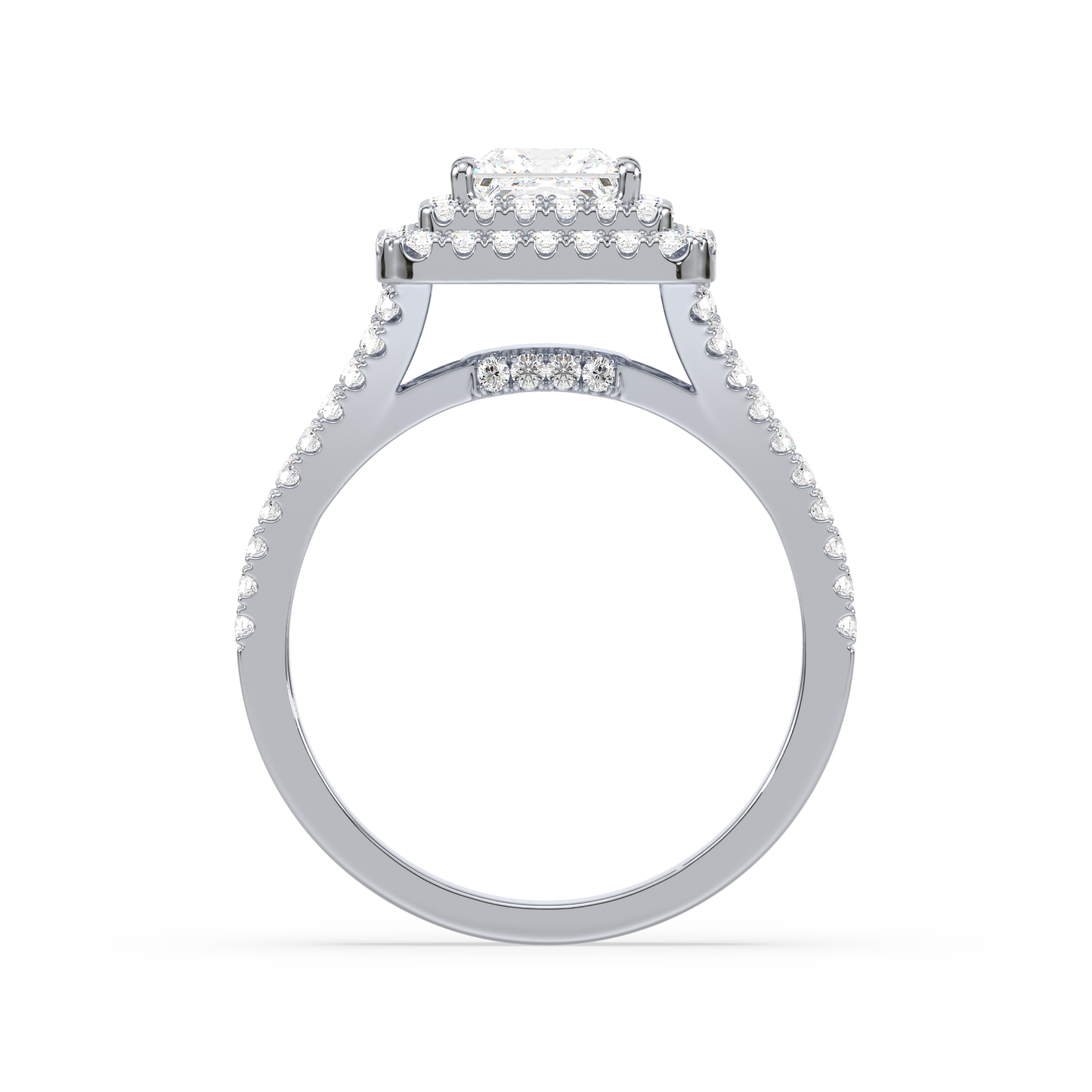 Princess Solitaire Halo Shank Ring