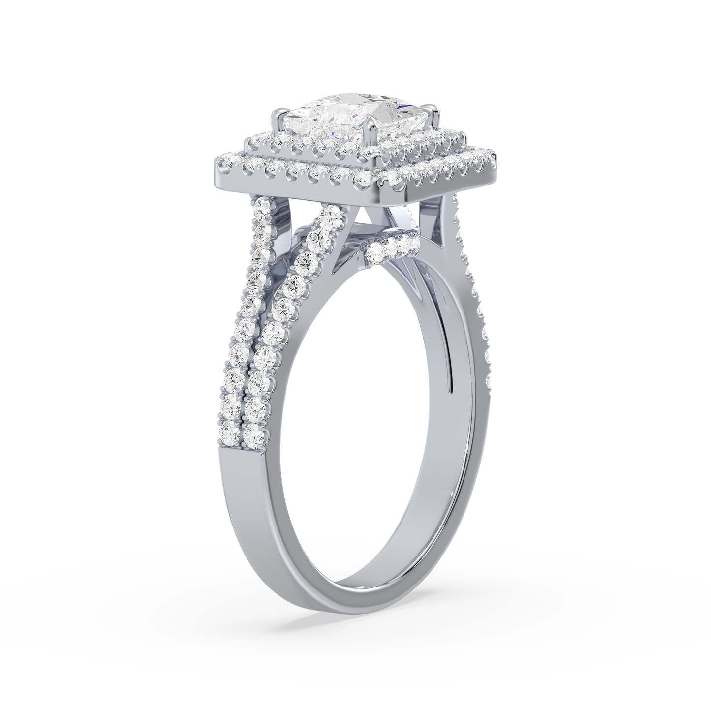 Princess Solitaire Halo Shank Ring