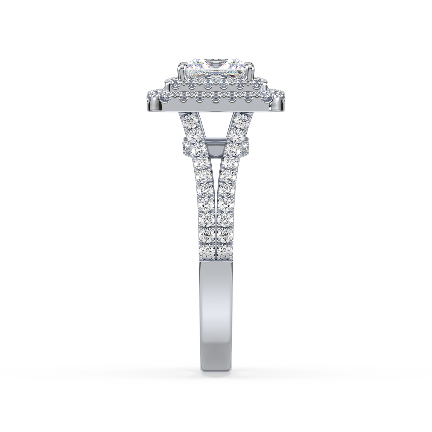 Princess Solitaire Halo Shank Ring