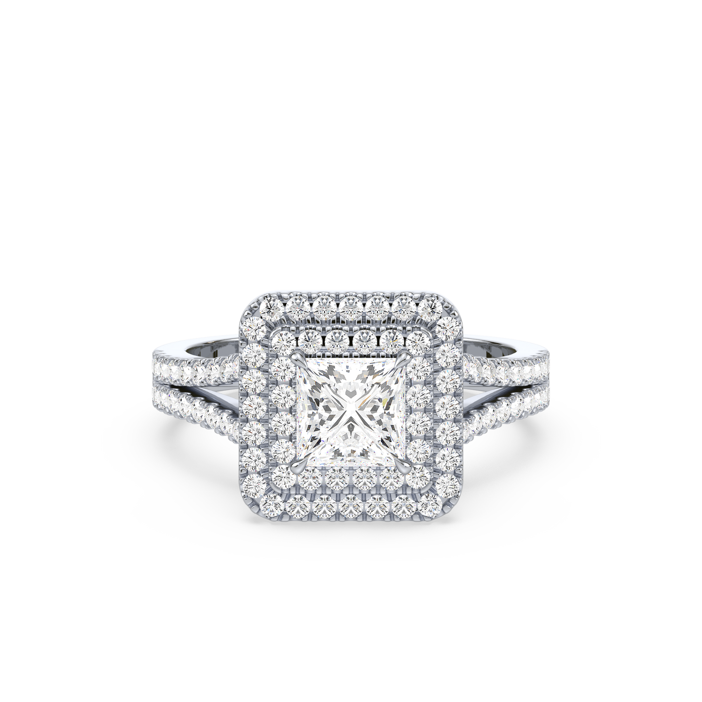 Princess Solitaire Halo Shank Ring