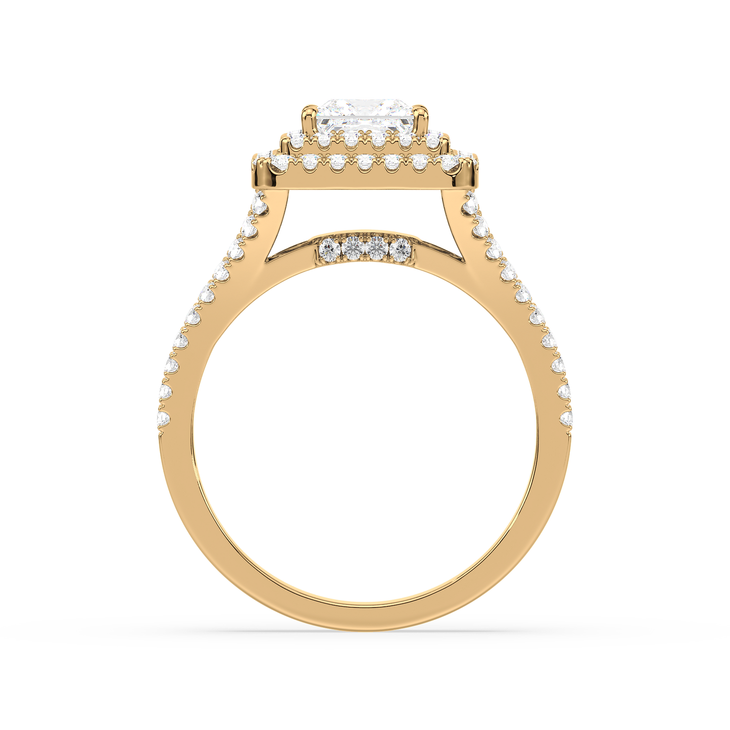 Princess Solitaire Halo Shank Ring