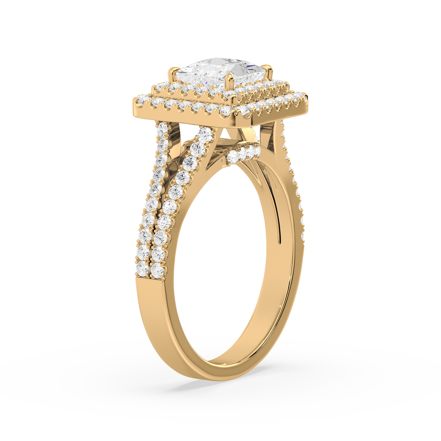 Princess Solitaire Halo Shank Ring