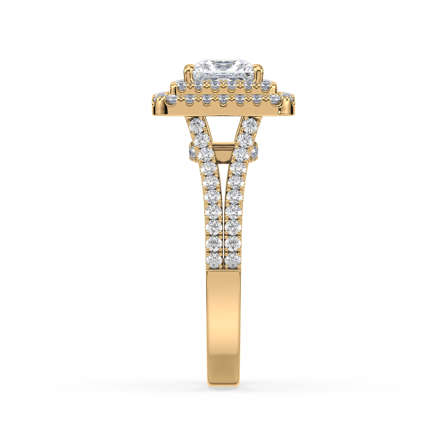 Princess Solitaire Halo Shank Ring