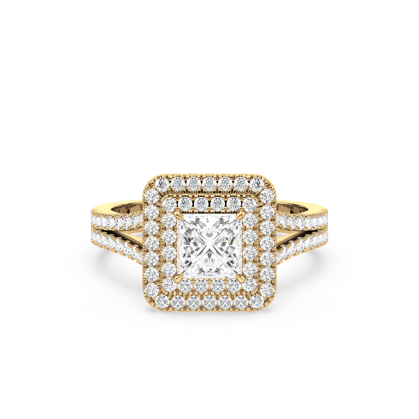 Princess Solitaire Halo Shank Ring