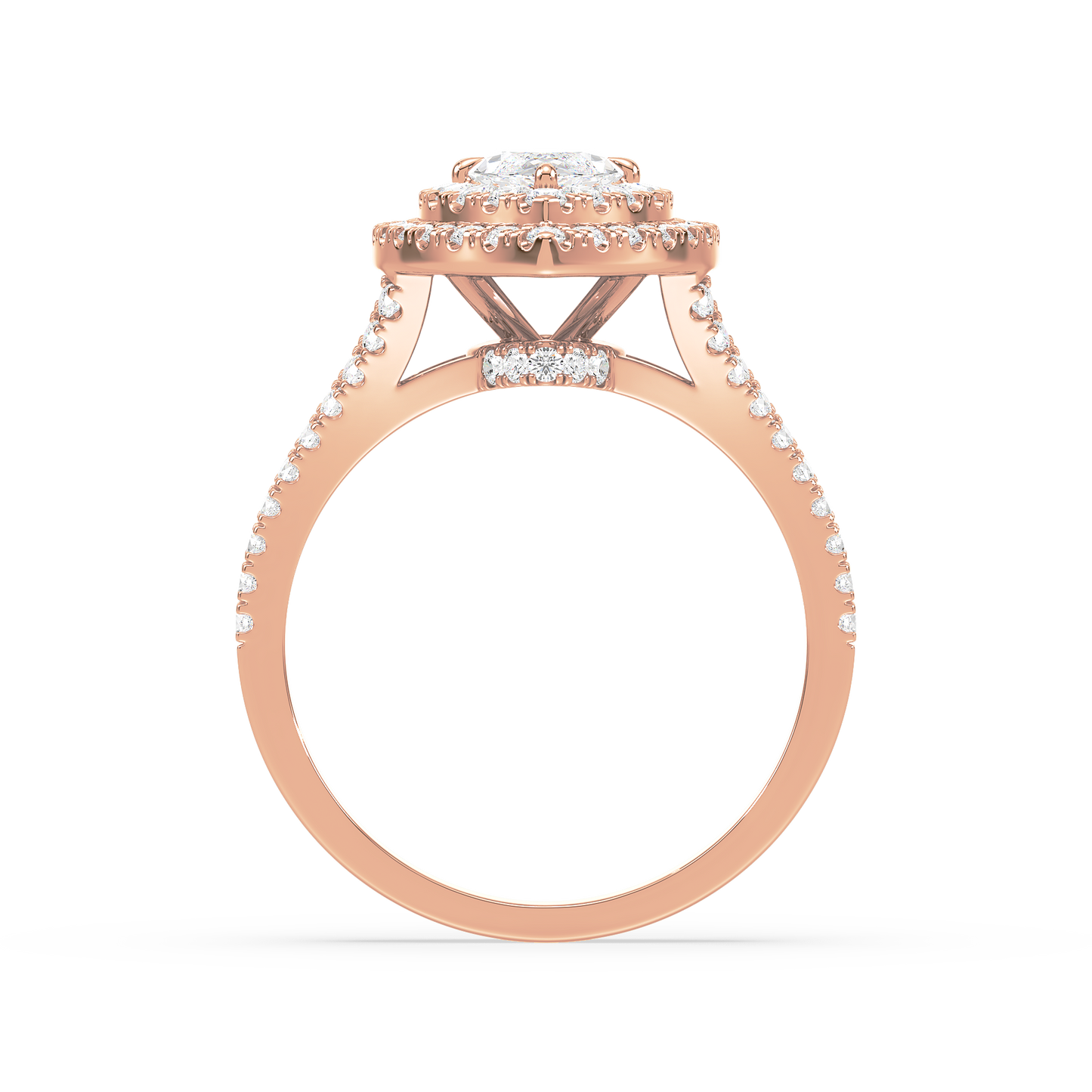 Marquise Solitaire Halo Shank Ring