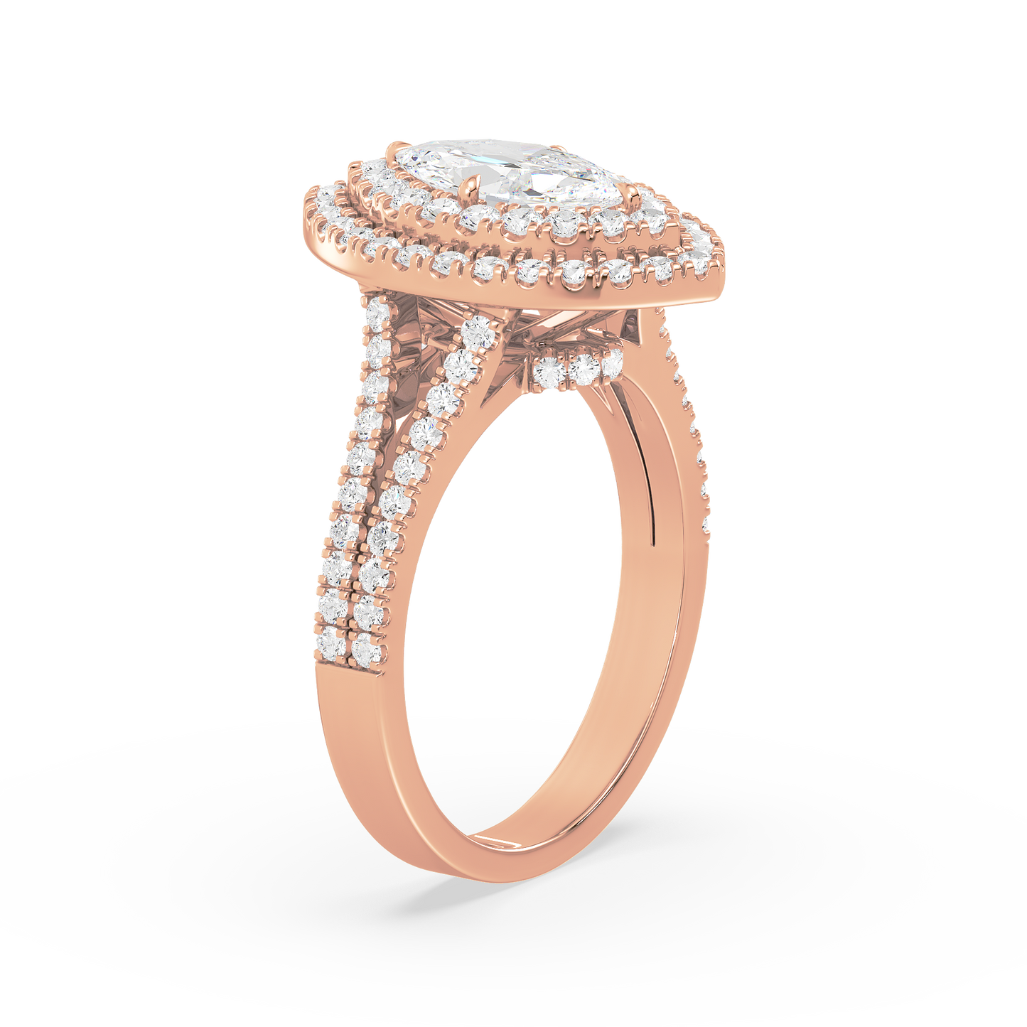 Marquise Solitaire Halo Shank Ring