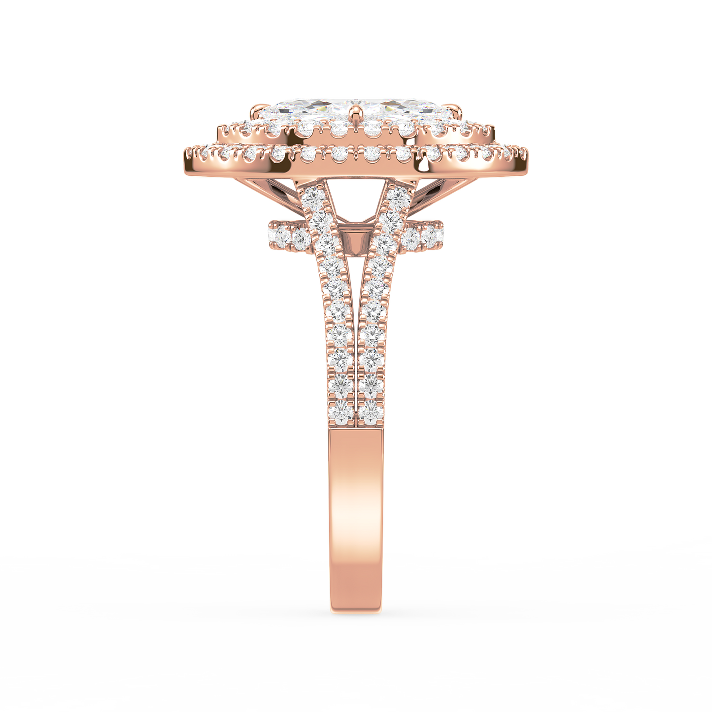 Marquise Solitaire Halo Shank Ring