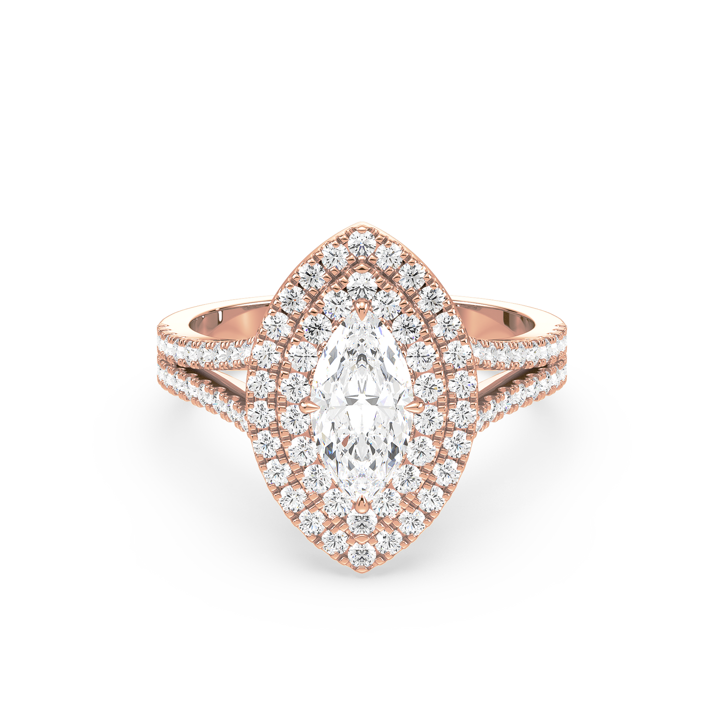 Marquise Solitaire Halo Shank Ring