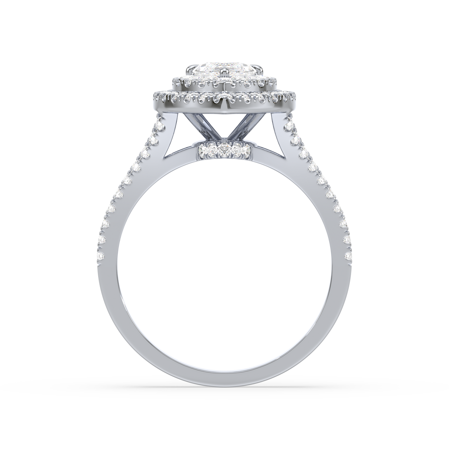 Marquise Solitaire Halo Shank Ring