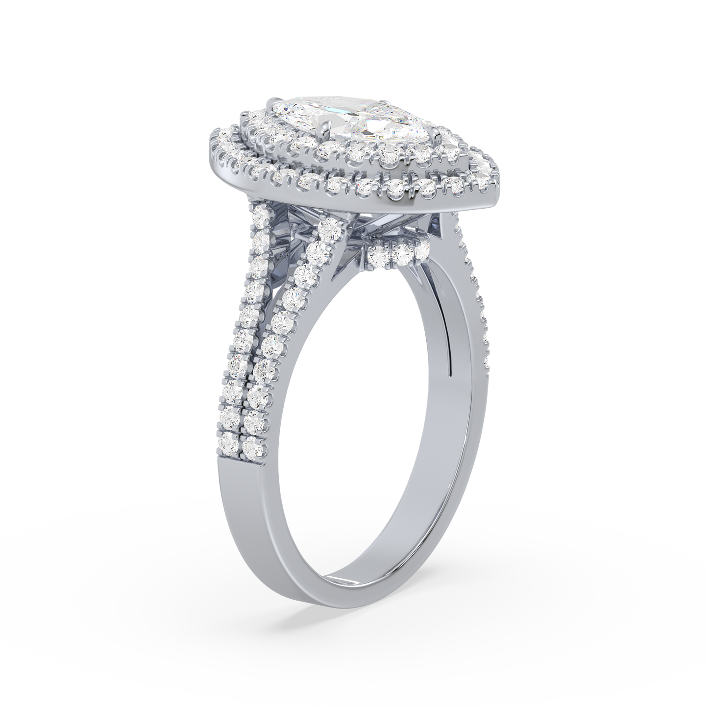 Marquise Solitaire Halo Shank Ring