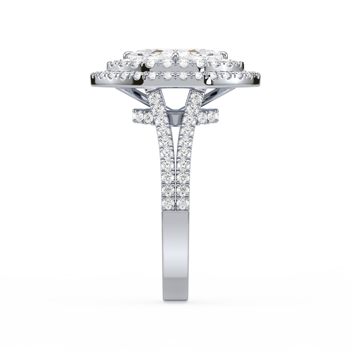 Marquise Solitaire Halo Shank Ring