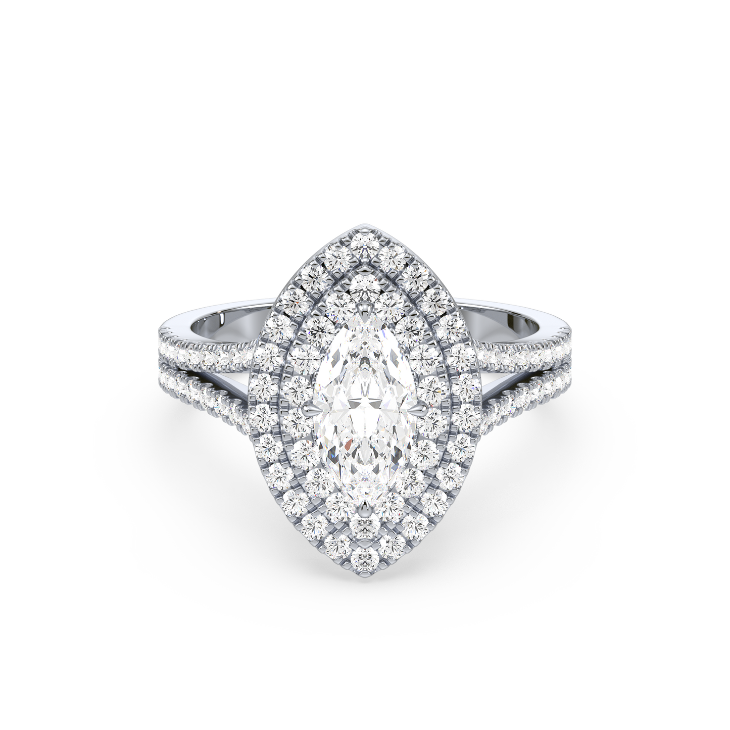 Marquise Solitaire Halo Shank Ring