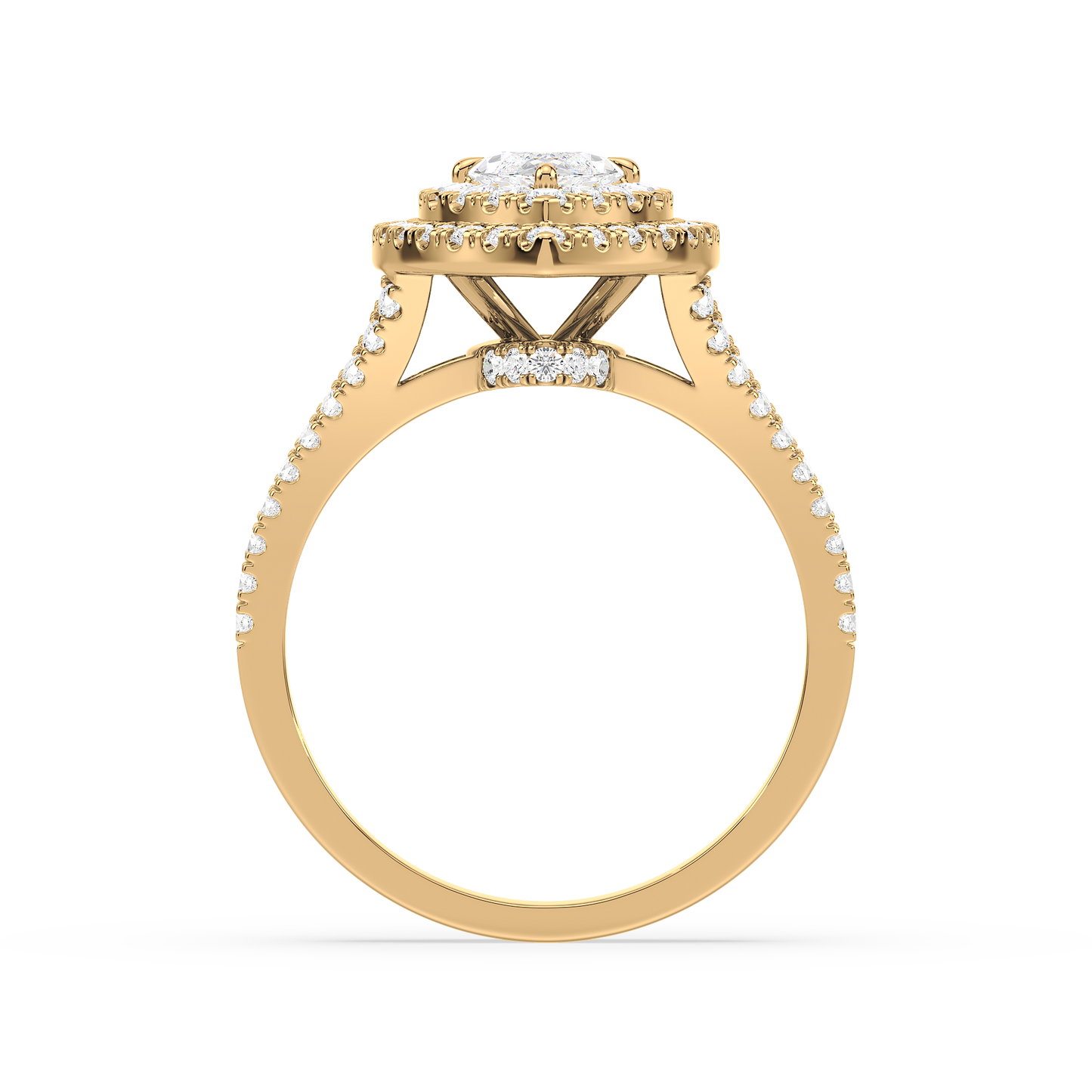Marquise Solitaire Halo Shank Ring