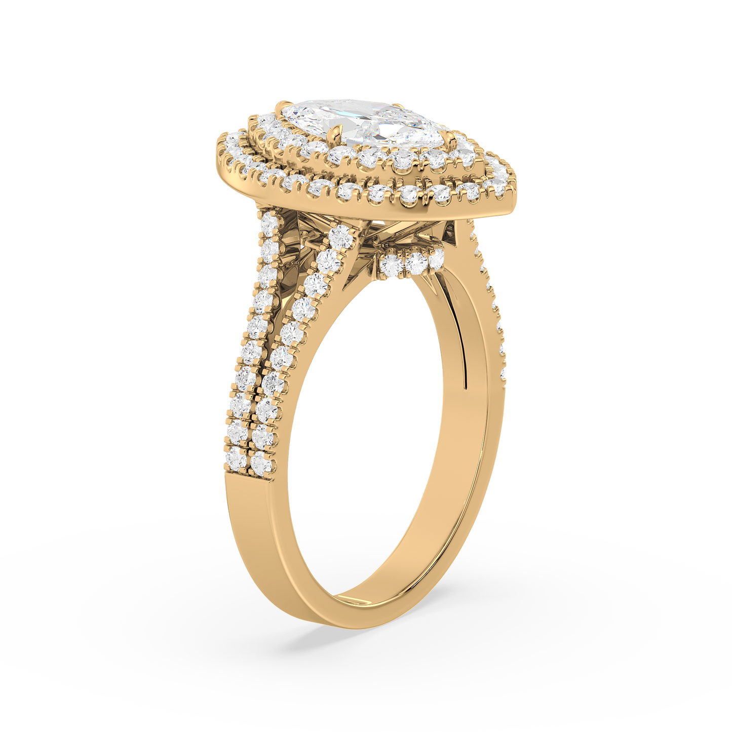 Marquise Solitaire Halo Shank Ring
