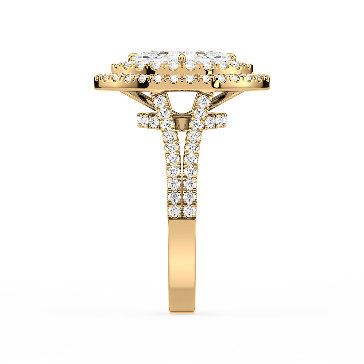 Marquise Solitaire Halo Shank Ring