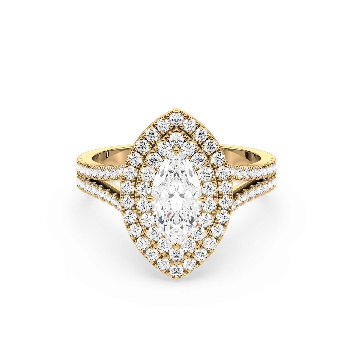 Marquise Solitaire Halo Shank Ring