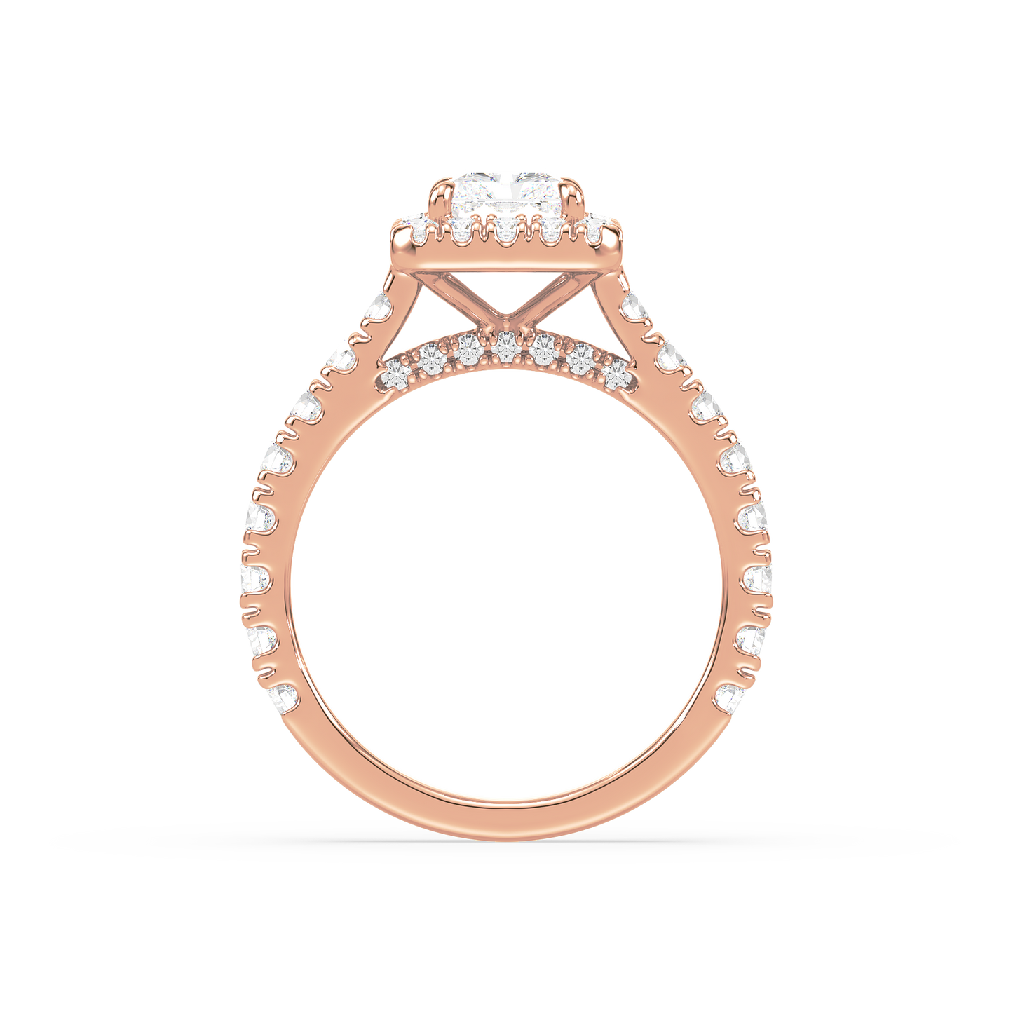 Emerald Solitaire Halo Shank Ring