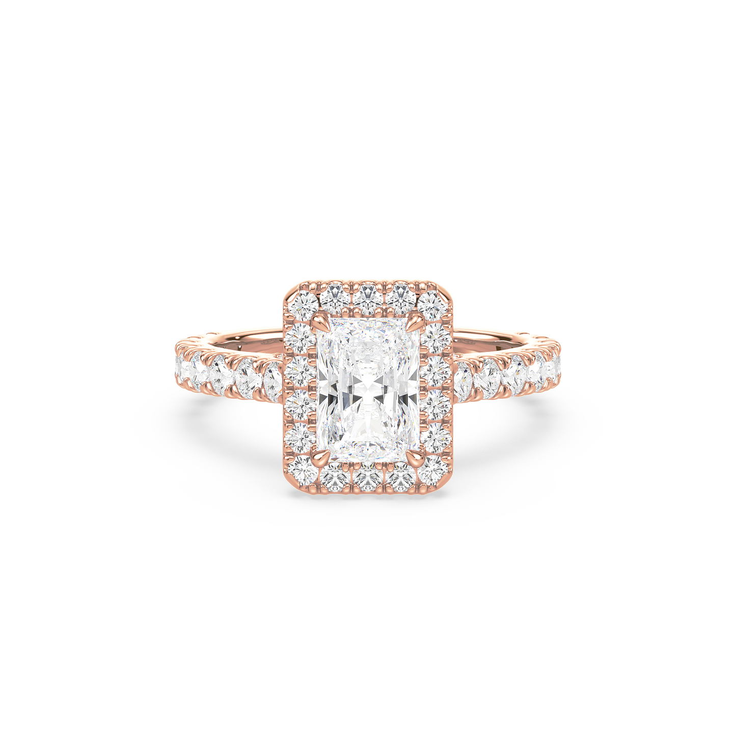 Emerald Solitaire Halo Shank Ring