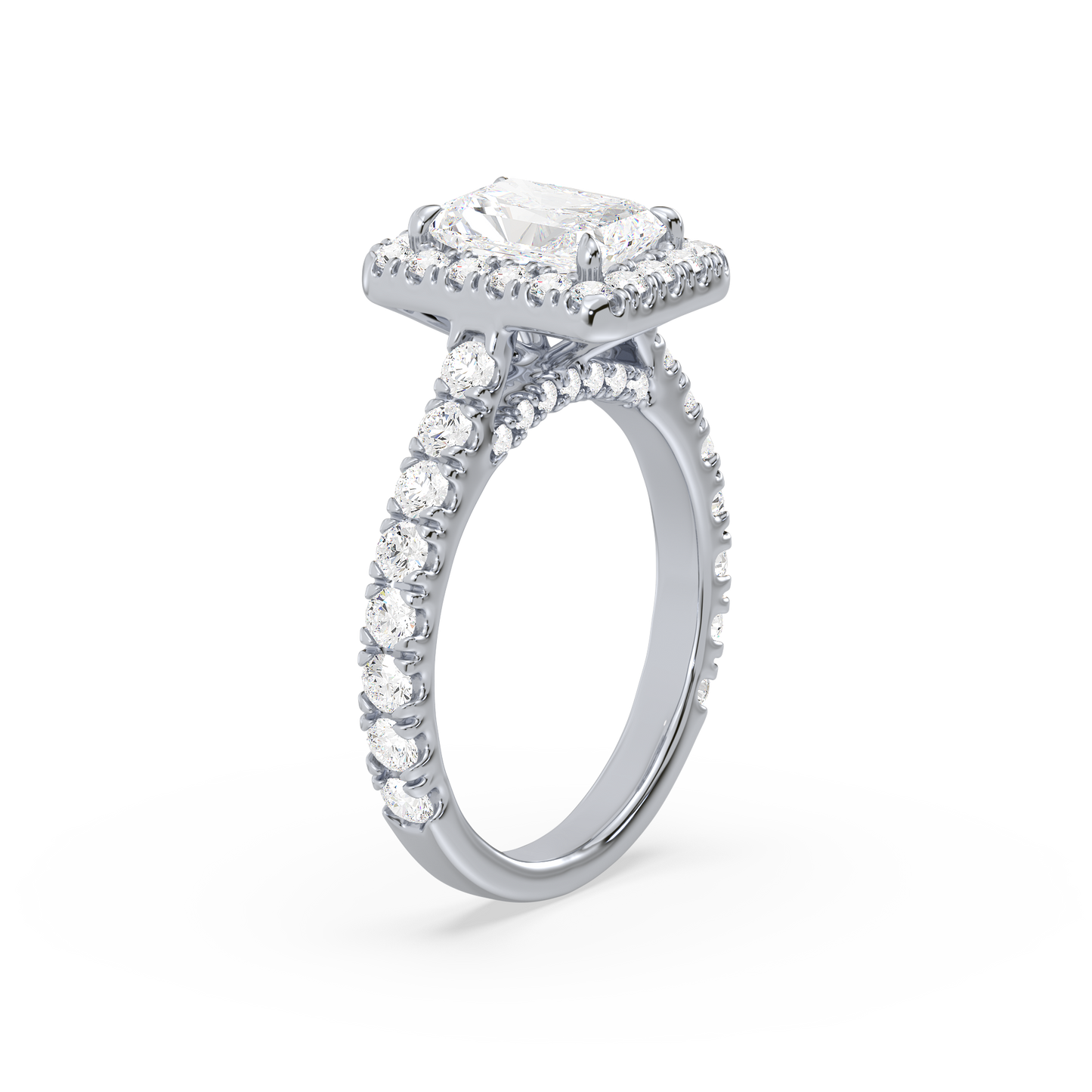 Emerald Solitaire Halo Shank Ring
