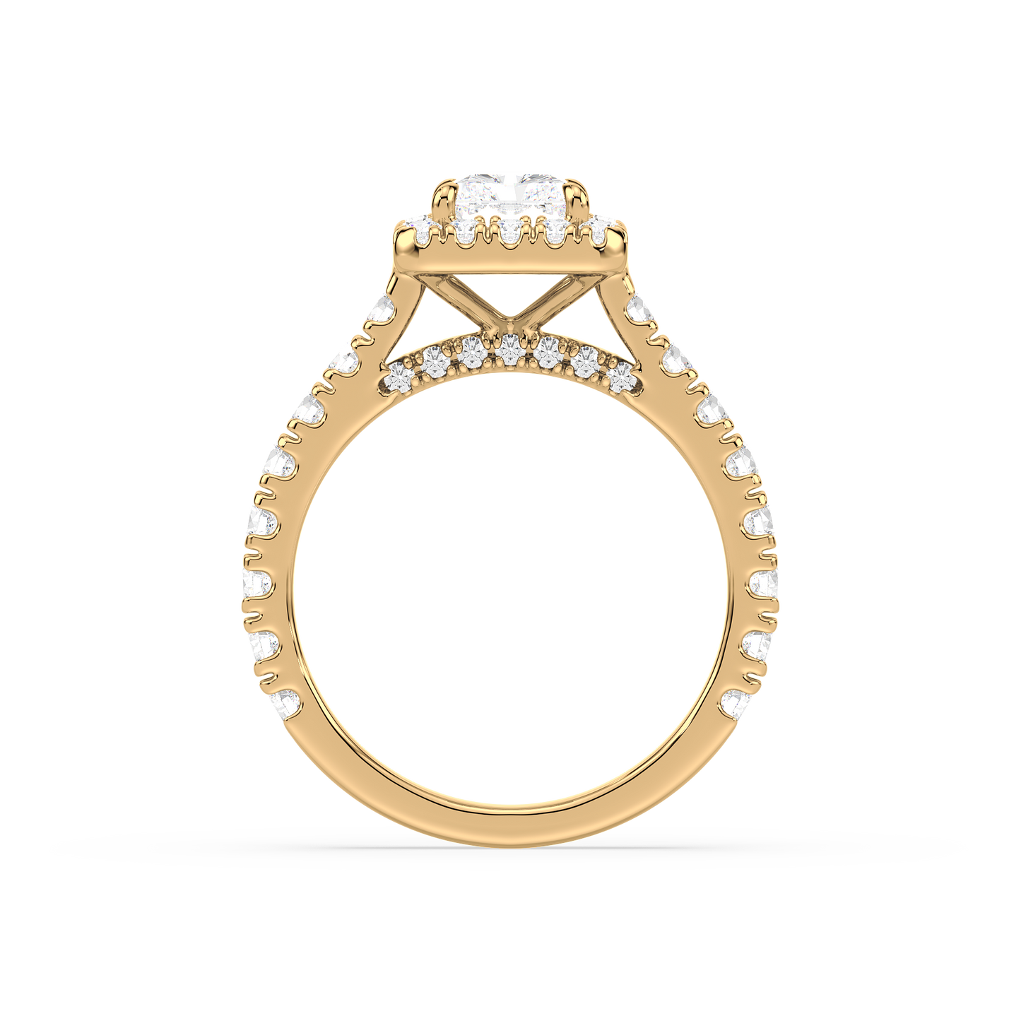 Emerald Solitaire Halo Shank Ring