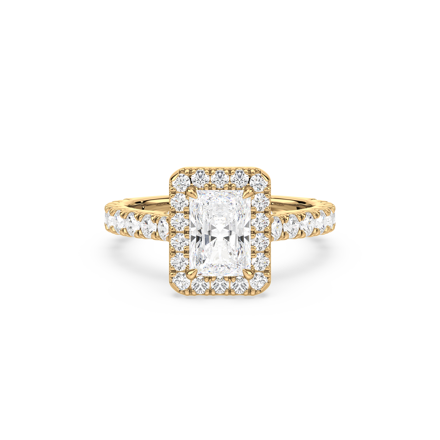 Emerald Solitaire Halo Shank Ring