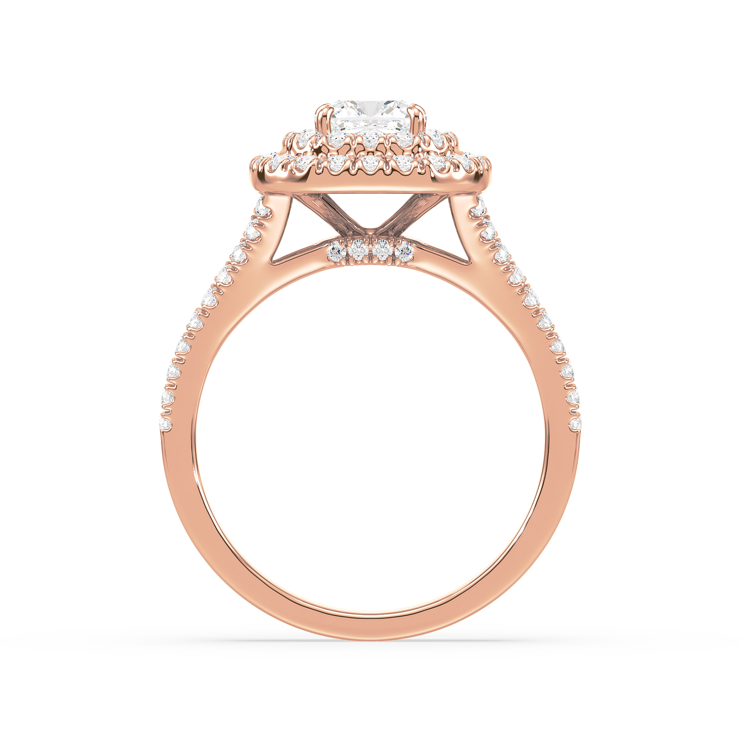 Cushion Solitaire Double Halo Shank Ring