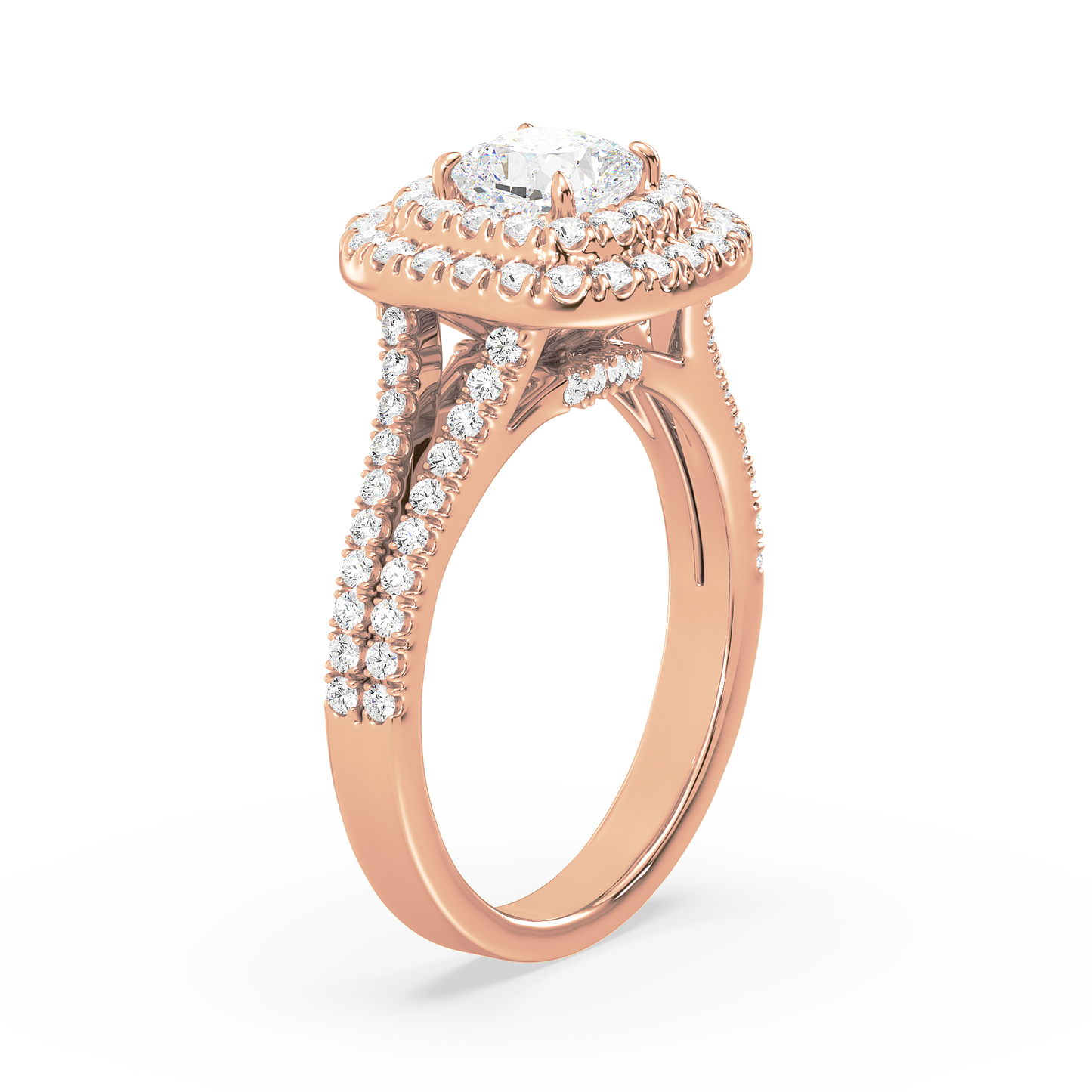 Cushion Solitaire Double Halo Shank Ring