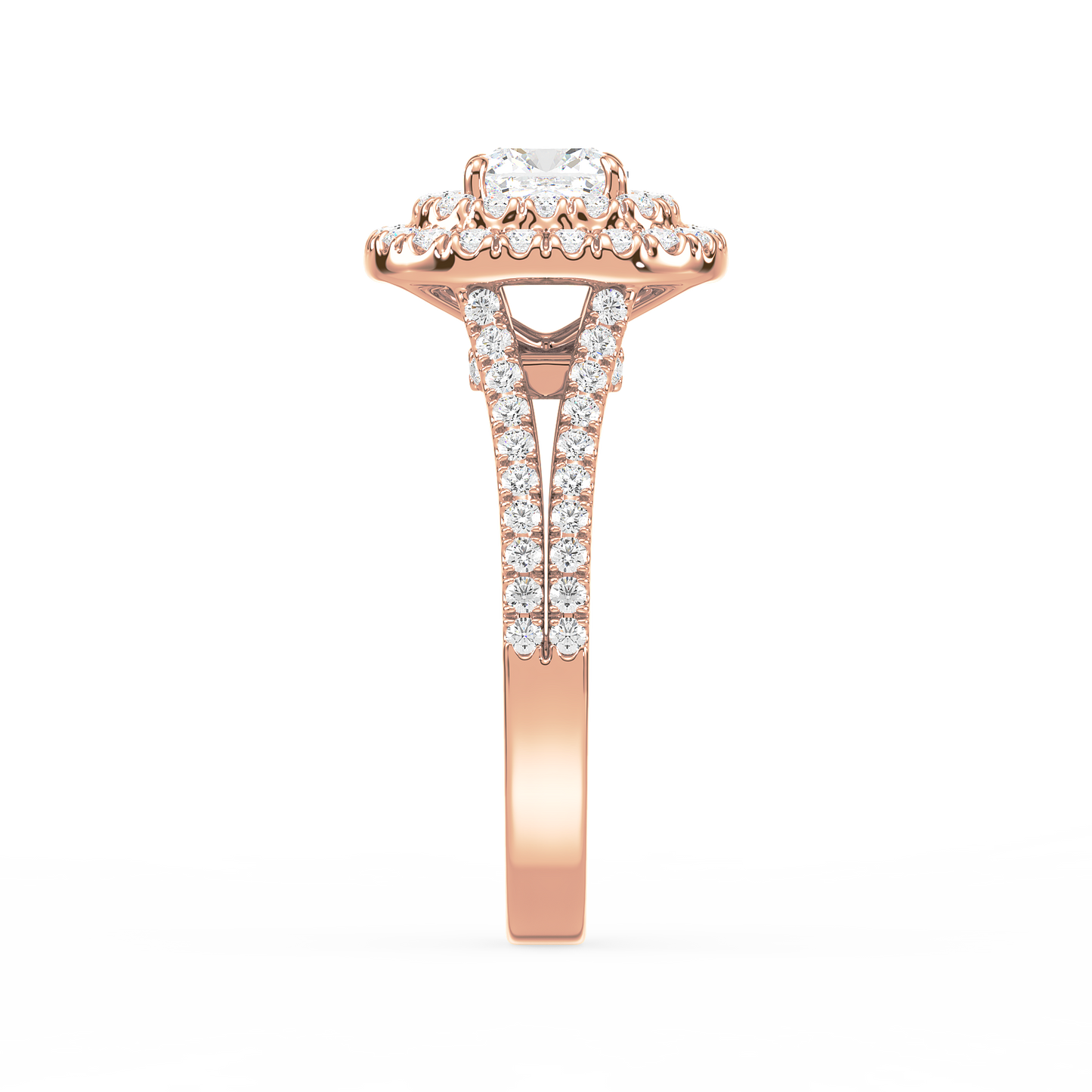 Cushion Solitaire Double Halo Shank Ring