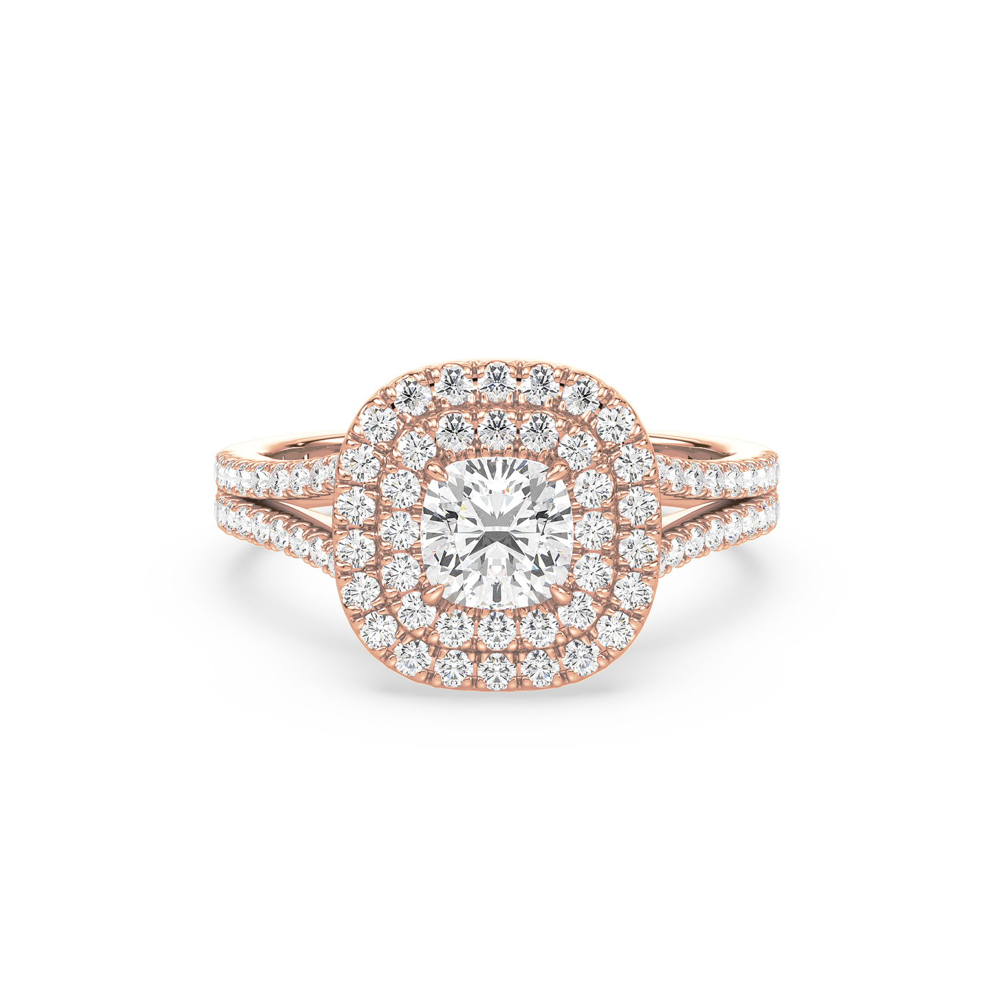 Cushion Solitaire Double Halo Shank Ring