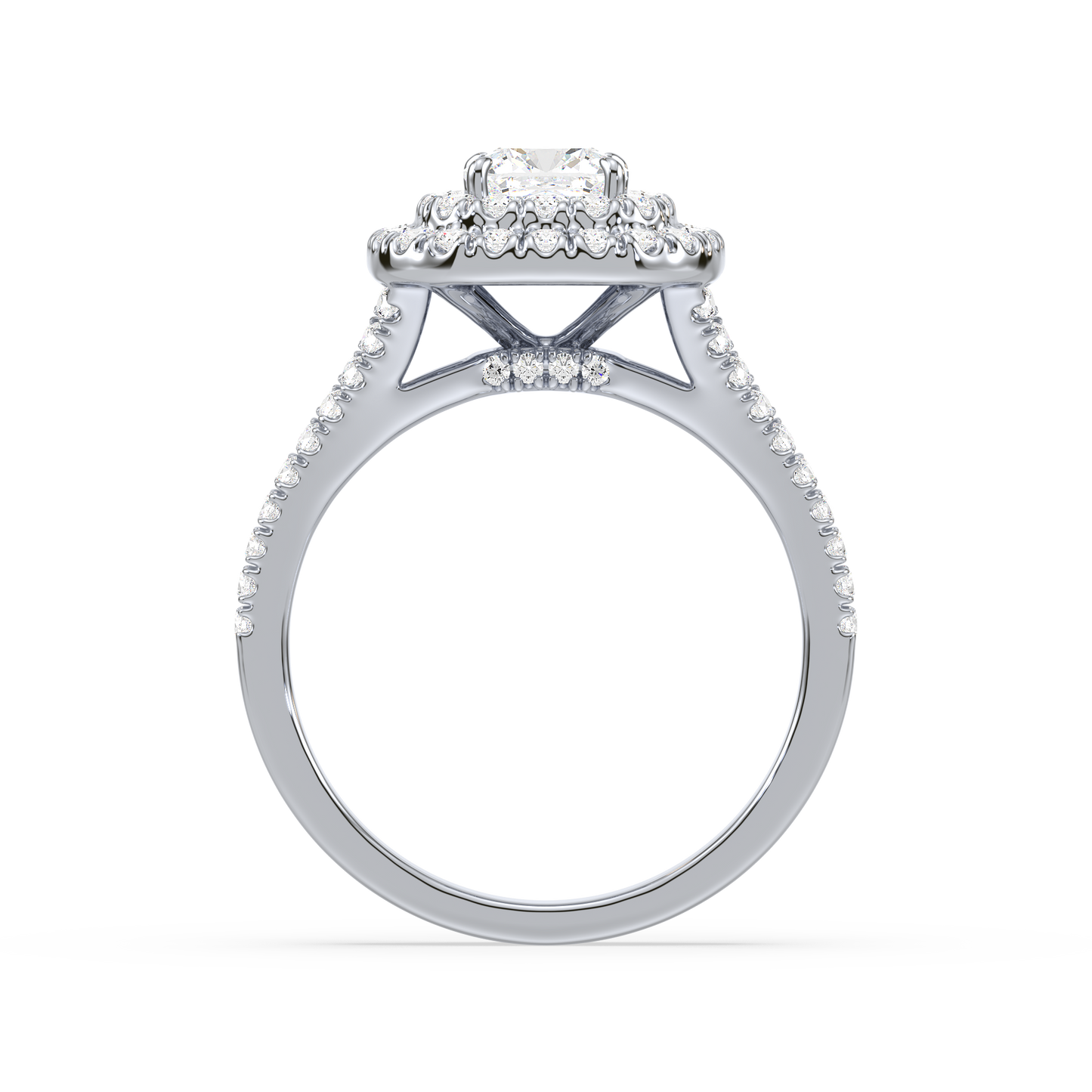 Cushion Solitaire Double Halo Shank Ring