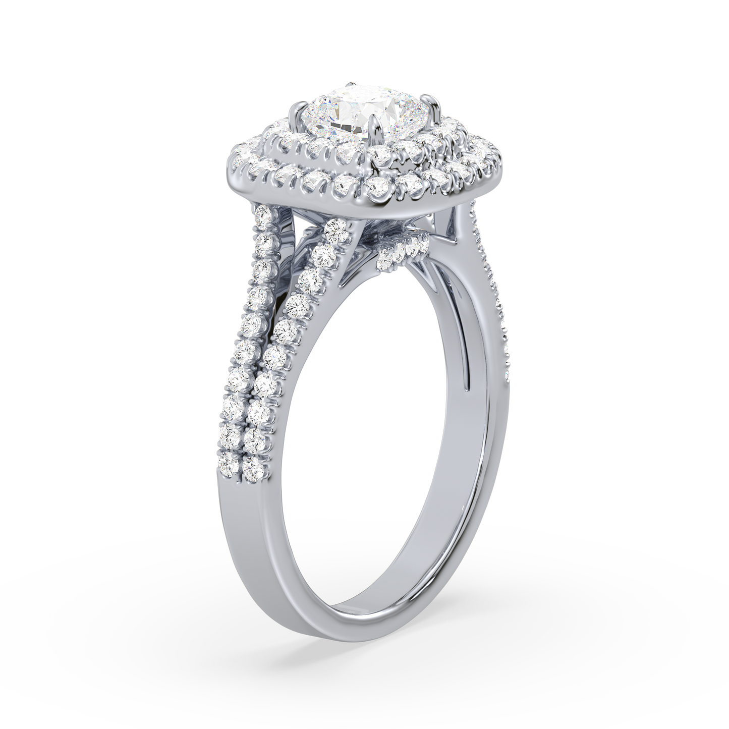 Cushion Solitaire Double Halo Shank Ring