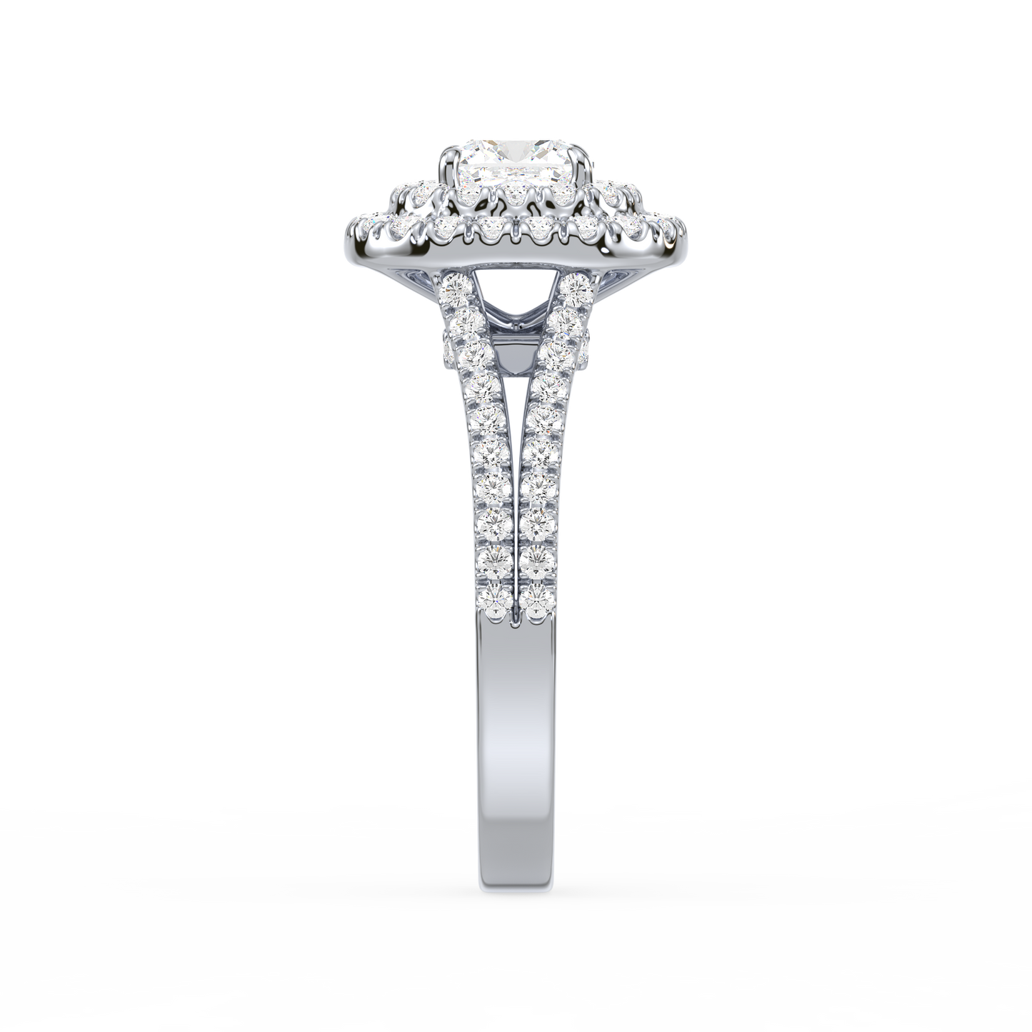 Cushion Solitaire Double Halo Shank Ring