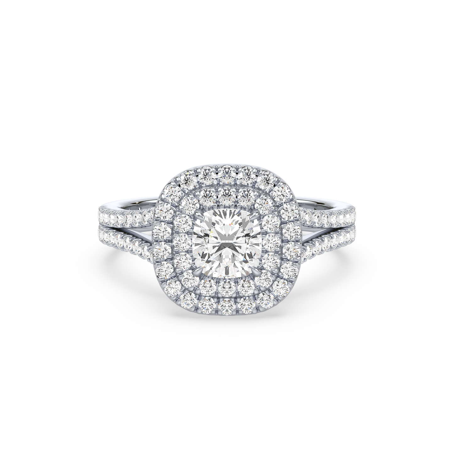 Cushion Solitaire Double Halo Shank Ring