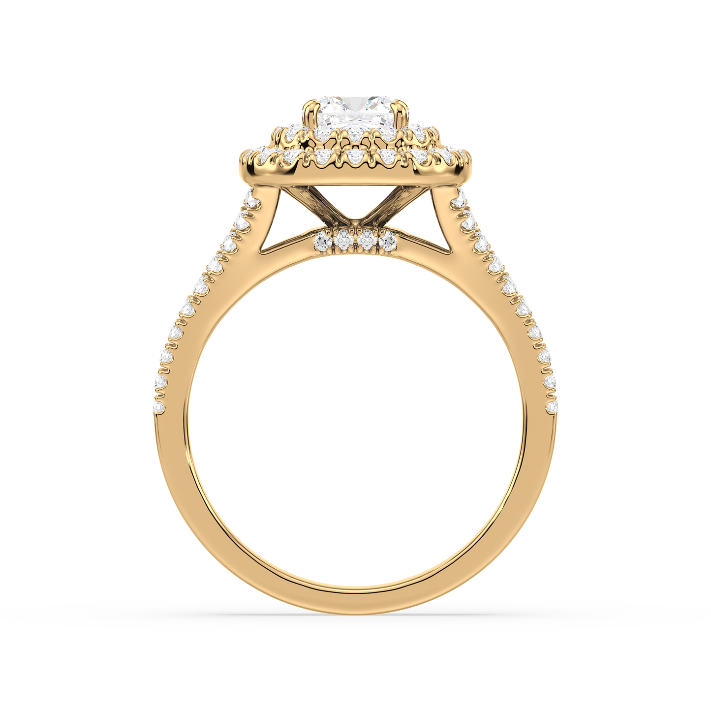 Cushion Solitaire Double Halo Shank Ring