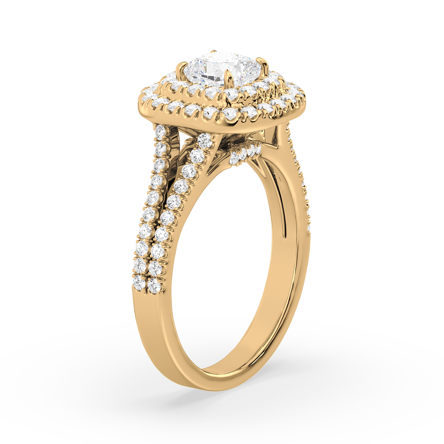Cushion Solitaire Double Halo Shank Ring