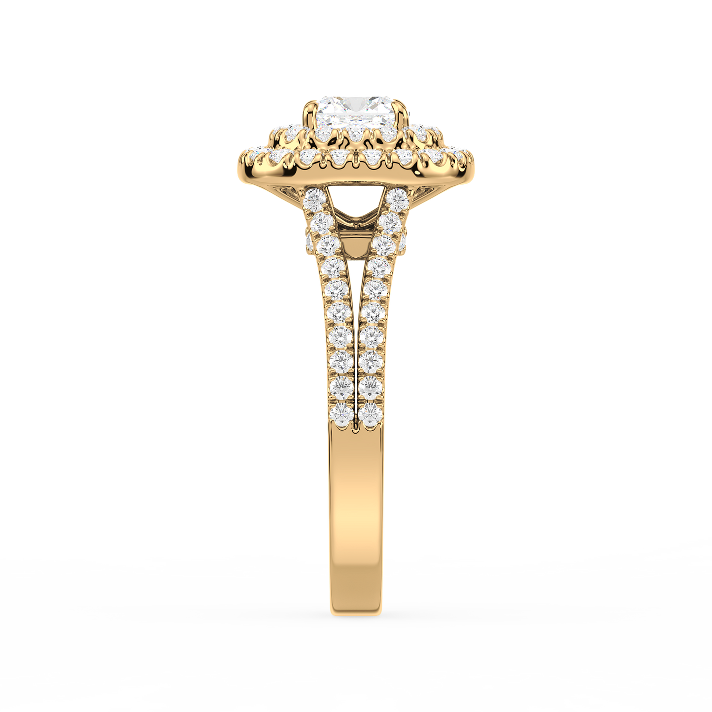 Cushion Solitaire Double Halo Shank Ring