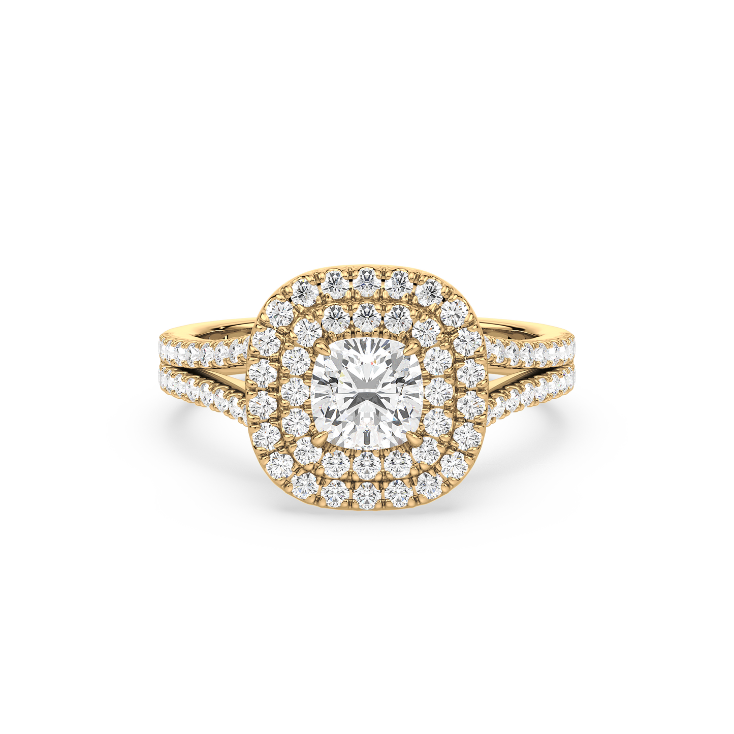 Cushion Solitaire Double Halo Shank Ring