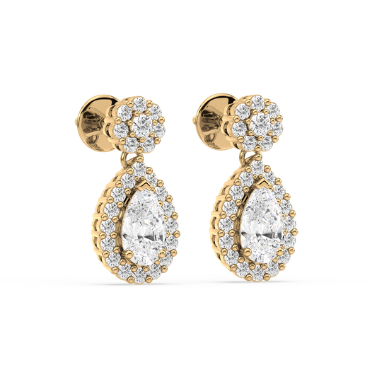 Pear Halo Diamond Drop Earrings