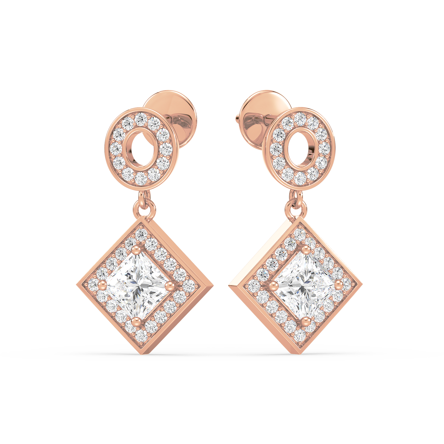Pavé Band Princess Halo Drop Earrings