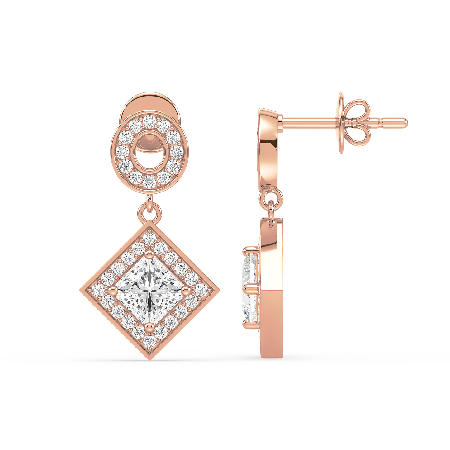 Pavé Band Princess Halo Drop Earrings