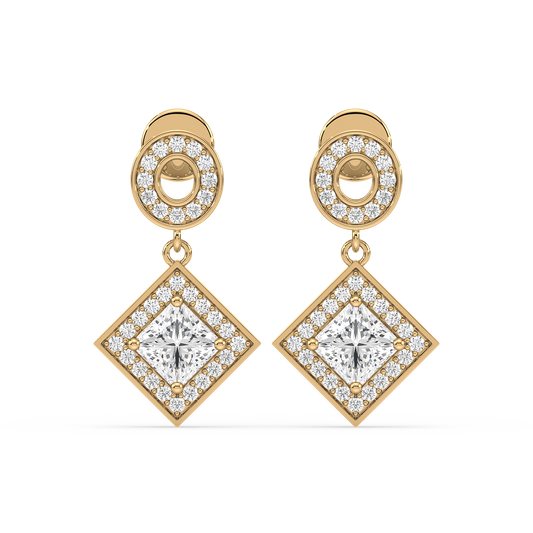 Pavé Band Princess Halo Drop Earrings