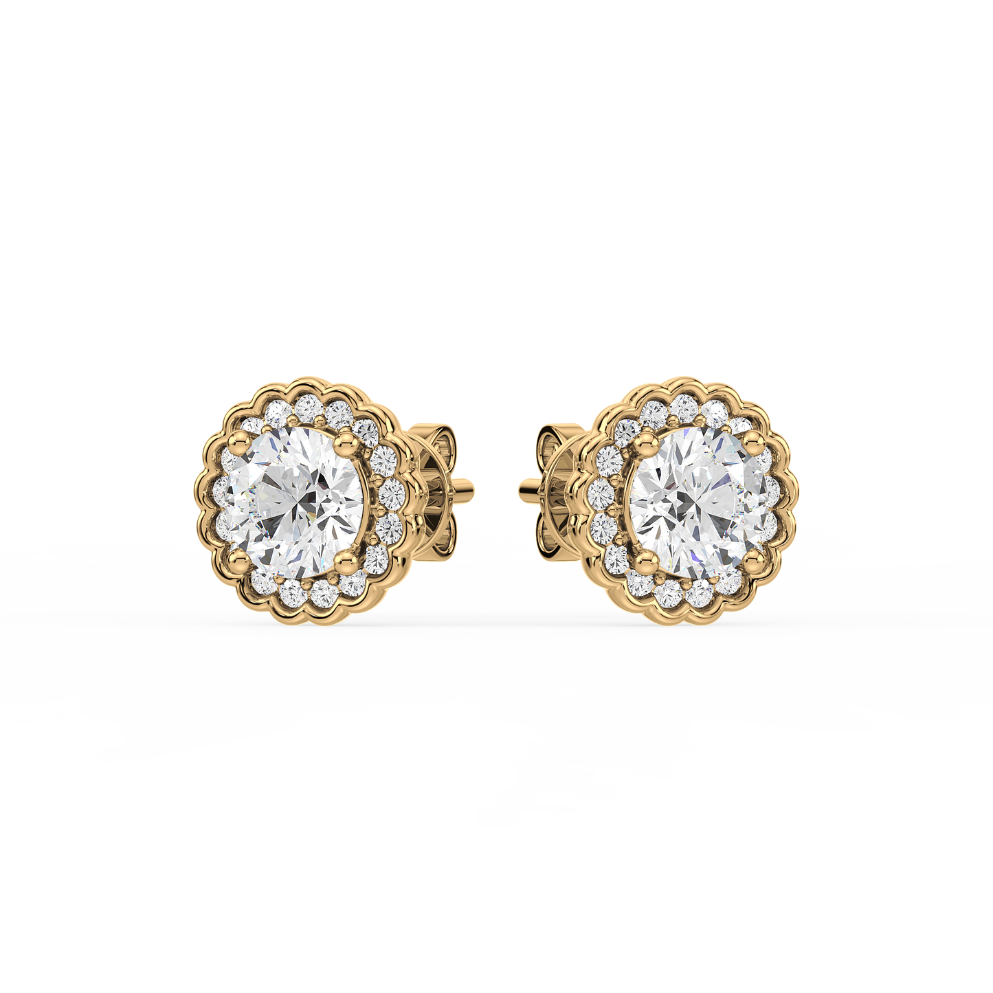 1.25 CT Pavé Band Solitaire Halo Studs