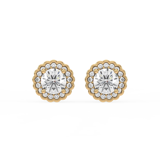 1.25 CT Pavé Band Solitaire Halo Studs