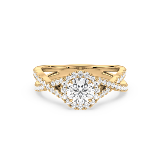 Crossover Halo Shank Round Solitaire Ring