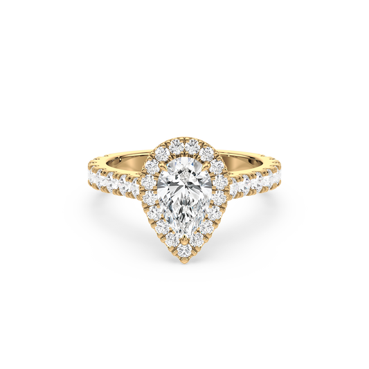 Pear Solitaire Halo Shank Ring